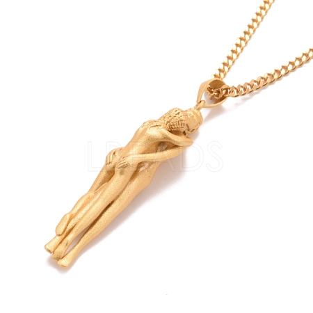 Brass Human Hug Pendant Necklace with 201 Stainless Steel Curb Chains for Women NJEW-I114-01G-1
