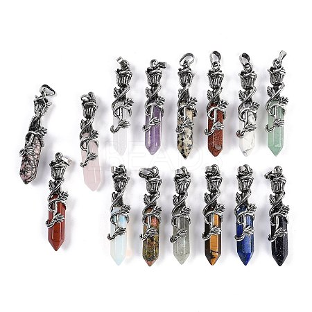 Natural & Synthetic Mixed Gemstone Faceted Double Termimal Pointed Big Pendants G-P547-03AS-A-1