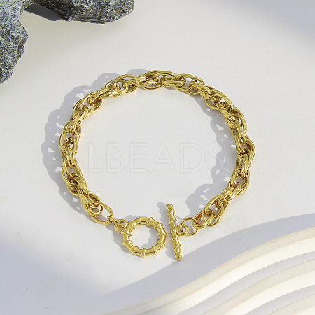 Textured 304 Stainless Steel Double Link Chain Bracelets for Women BJEW-P391-01B-G-1