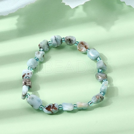 Natural Larimar Nuggets Beaded Stretch Bracelets GG-CBAAAA7-01-1