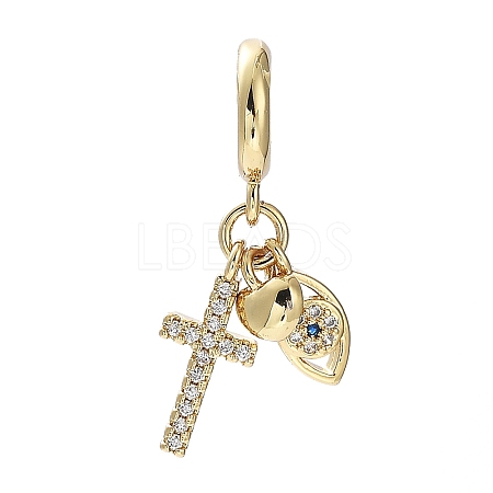Rack Plating Eco-Friendly Brass Pave Clear Cubic Zirconia European Dangle Charms KK-M256-03G-1