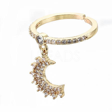 Brass Micro Pave Clear Cubic Zirconia Cuff Rings RJEW-S045-009G-NR-1