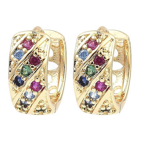 Brass with Colorful Cubic Zirconia Thick Hoop Earrings EJEW-D078-28KCG-1