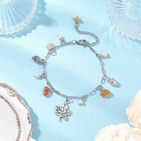 Natural Topaz Jade & Glass Charm Bracelets BJEW-JB12549-1
