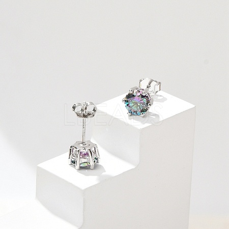 925 Sterling Silver Moissanite Rhinestone Stud Earrings EJEW-U042-05P-04-1