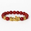 Golden Plated Alloy Pi Xiu 8MM Natural Carnelian(Dyed & Heated) Round Beaded Stretch Bracelet for Men QJ0349-2-1