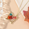 Valentine's Day Alloy Epoxy Resin Butterfly Inner Dried Flower Pendant Necklaces for Women FS-WGBF0A7-03-1