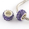 Polymer Clay Rhinestone European Large Hole Beads with Silver Color Plated Brass Cores FPDL-R002-M-2