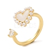 Cubic Zirconia Heart Open Cuff Ring with ABS Plastic Pearl Beaded RJEW-M148-05G-3