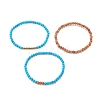 3Pcs 3 Style Natural Wood & Synthetic Turquoise(Dyed) & Hematite Stretch Bracelets Set BJEW-JB07994-4