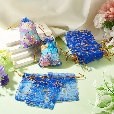 30Pcs Gold Stamping Moon Star Organza Drawstring Gift Bags ABAG-TA0002-21D-1