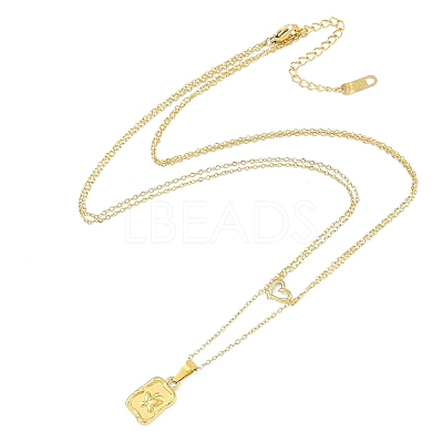 Ion Plating(IP) 304 Stainless Steel Double Layer Heart & Butterfly Pendant Necklaces for Women NJEW-K276-10G-1