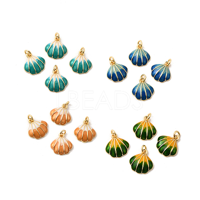 Brass Enamel Shell Shaped Charms KK-H002-35G-RS-1