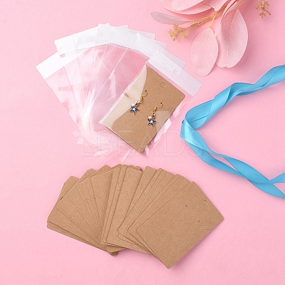 100Pcs Rectangle Kraft Paper One Pair Earring Display Cards with Hanging Hole CDIS-YW0001-02A-1