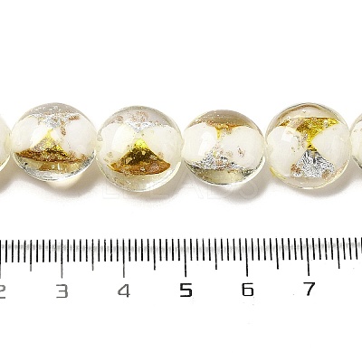 Handmade Gold Foil and Silver Foil Lampwork Flat Round Beads FOIL-C001-02G-1