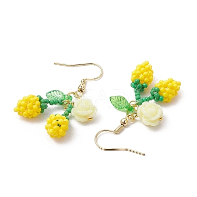 Flower with Cherry 304 Stainless Steel Glass Seed Beads Dangle Earrings EJEW-MZ00419-04-1