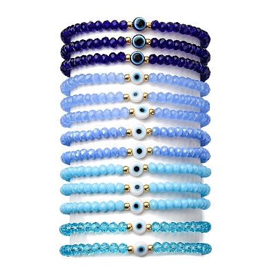 13Pcs Evil Eye Resin & Glass Beads Stretch Bracelets Sets BJEW-JB12367-1