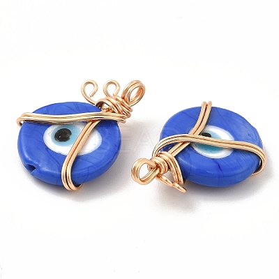 Wire Wrapped Handmade Lampwork Pendants KK-E076-03G-03-1