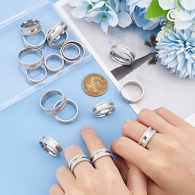 18Pcs 9 Size 201 Stainless Steel Grooved Finger Ring for Men Women STAS-UN0045-60A-P-1