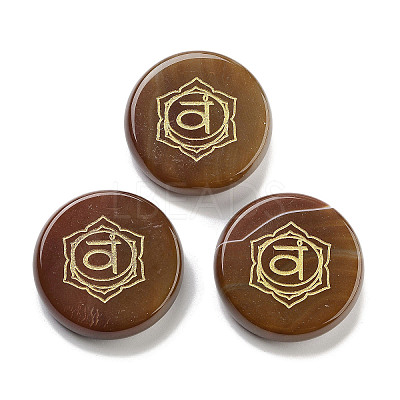 Natural Carnelian Flat Round with Chakra Sign Figurines Display Decorations DJEW-K025-01E-1