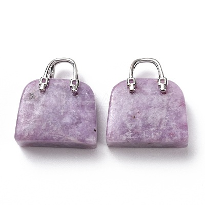 Natural Lepidolite/Purple Mica Stone Brass Pendants KK-E274-01P-08-1