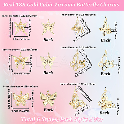 12Pcs Brass Micro Pave Clear Cubic Zirconia Pendants KK-BBC0023-92G-1