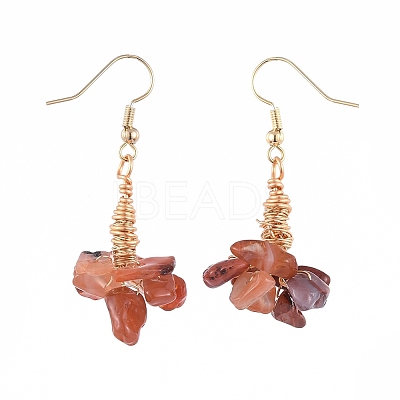 Natural Agate Clip Beads Dangle Cluster Earrings EJEW-JE03949-04-1