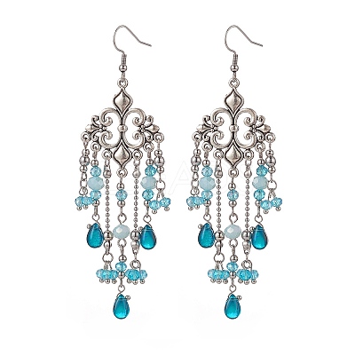 Glass Teardrop Tassel Chandelier Earrings EJEW-TA00184-02-1
