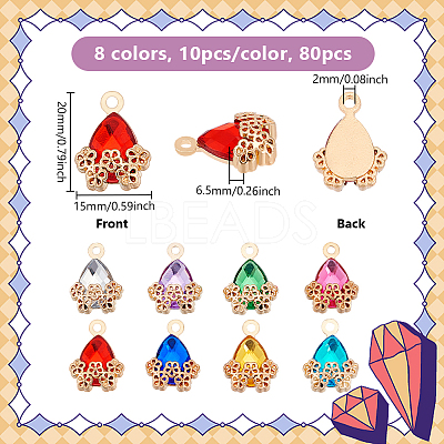 80Pcs 8 Colors Zinc Alloy with Cubic Zirconia Pendants FIND-UN0016-09-1