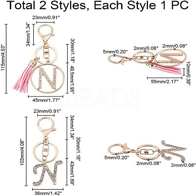 2Pcs 2 Style Alloy Rhinestone Keychain Sets KEYC-WR0001-01N-1
