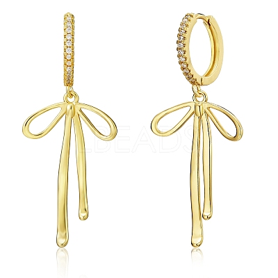 1 Pair Bowknot Brass Micro Pave Clear Cubic Zirconia Hoop Earrings for Women EJEW-SZ0002-04G-1
