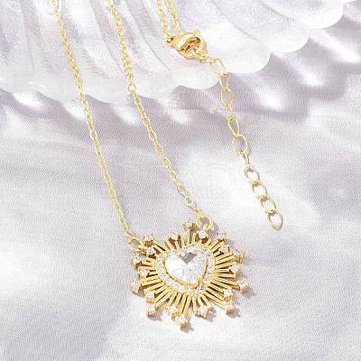 Brass Pave Clear Cubic Zirconia and Glass Heart Pendant Necklaces KK-CBA4547-11G-1
