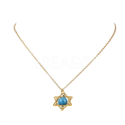 4Pcs 4 Styles Natural Amethyst & Heated Citrine & Apatite & Dyed Green Jade Copper Wire Wrapped Hexagram Pendant Brass Cable Chain Necklaces for Women NJEW-TA00258-1