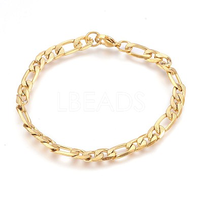 Ion Plating(IP) 304 Stainless Steel Figaro Chain Bracelets BJEW-P235-03G-1