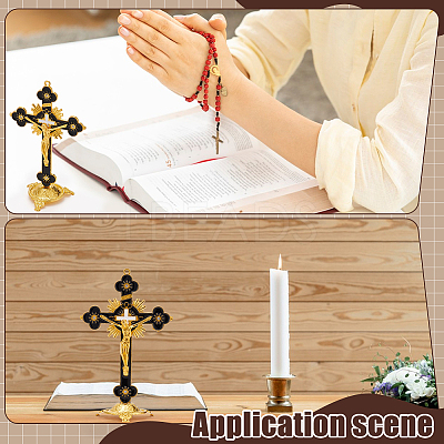 Religion Alloy Enamel Crucifix Cross Statue Display Decorations DJEW-WH0043-105B-1