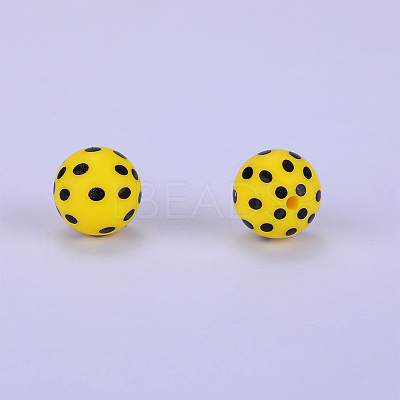 Printed Round with Polka Dots Pattern Silicone Focal Beads SI-JX0056A-154-1
