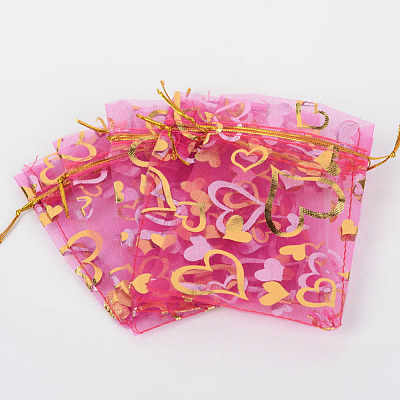 Heart Printed Organza Bags OP-R022-10x12-08-1