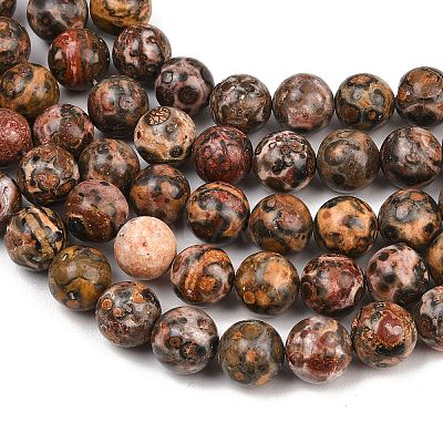 Natural Leopard Skin Jasper Round Bead Strands G-P072-45-10mm-1