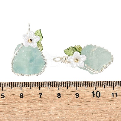 Copper Wire Wrapped Natural Green Fluorite Pendants PALLOY-TA00434-1