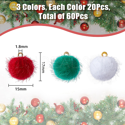 60Pcs 3 Colors Faux Mink Fur Covered Pendants DIY-FH0005-67-1