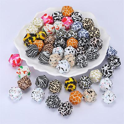 Colorful Pattern Printed Silicone Focal Beads SI-JX0022A-11-1