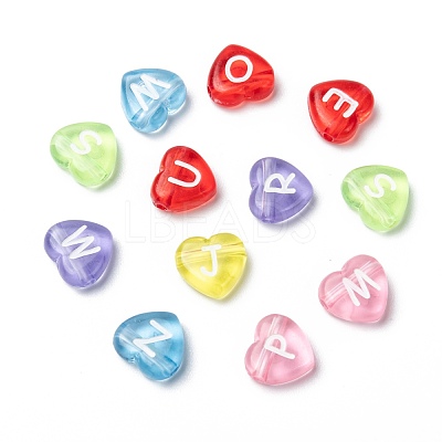 Transparent Acrylic Heart Horizontal Hole Letter Beads X-TACR-Q101-01-1