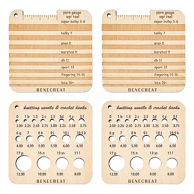 4Pcs 2 Style Wood Knitting Gauge Rulers DIY-BC0009-31-1