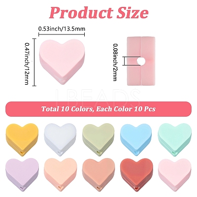 100Pcs 10 Colors Heart Food Grade Silicone Beads SIL-PA0001-09B-1