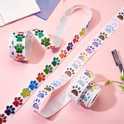 2 Rolls 2 Colors Dog Paw Print Paper Stickers DIY-TA0011-56-1