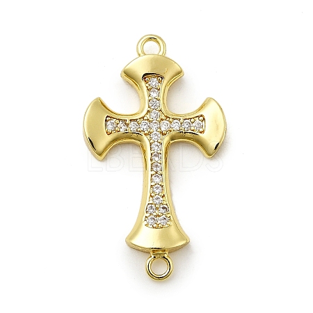 Brass Clear Cubic Zirconia Cross Connector Charms ZIRC-I070-016G-1