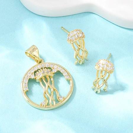 Brass Micro Pave Cubic Zirconia Pendant & Stud Earrings Sets for Women SJEW-F227-01H-G-1
