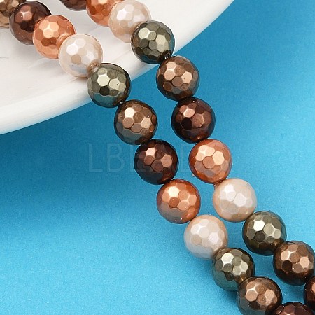 Faceted Round Shell Pearl Beads Strands BSHE-XCP0001-42-1