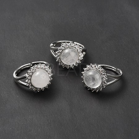 Natural Quartz Crystal Adjustable Rings RJEW-P043-02P-25-1