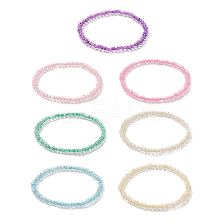 7Pcs 7 Color Candy Color Glass Seed Beaded Stretch Bracelets Set for Women BJEW-JB09163-1